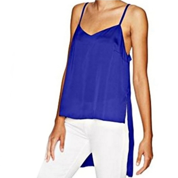 Kensie Hi-Low Silky Cami Top V-Neck Spaghetti Strap Sapphire Blue Tank M - Picture 2 of 7